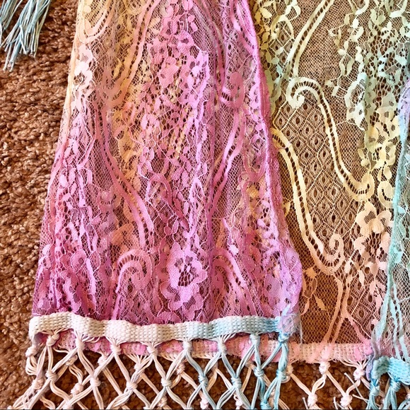 Rainbow kimono tie dye psychedelic rave fringe Edc - Picture 6 of 8